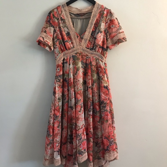 Ranna Gill Anthropologie | Rose Bouquet Floral Lace Dress | Sz 2 - Picture 5 of 13